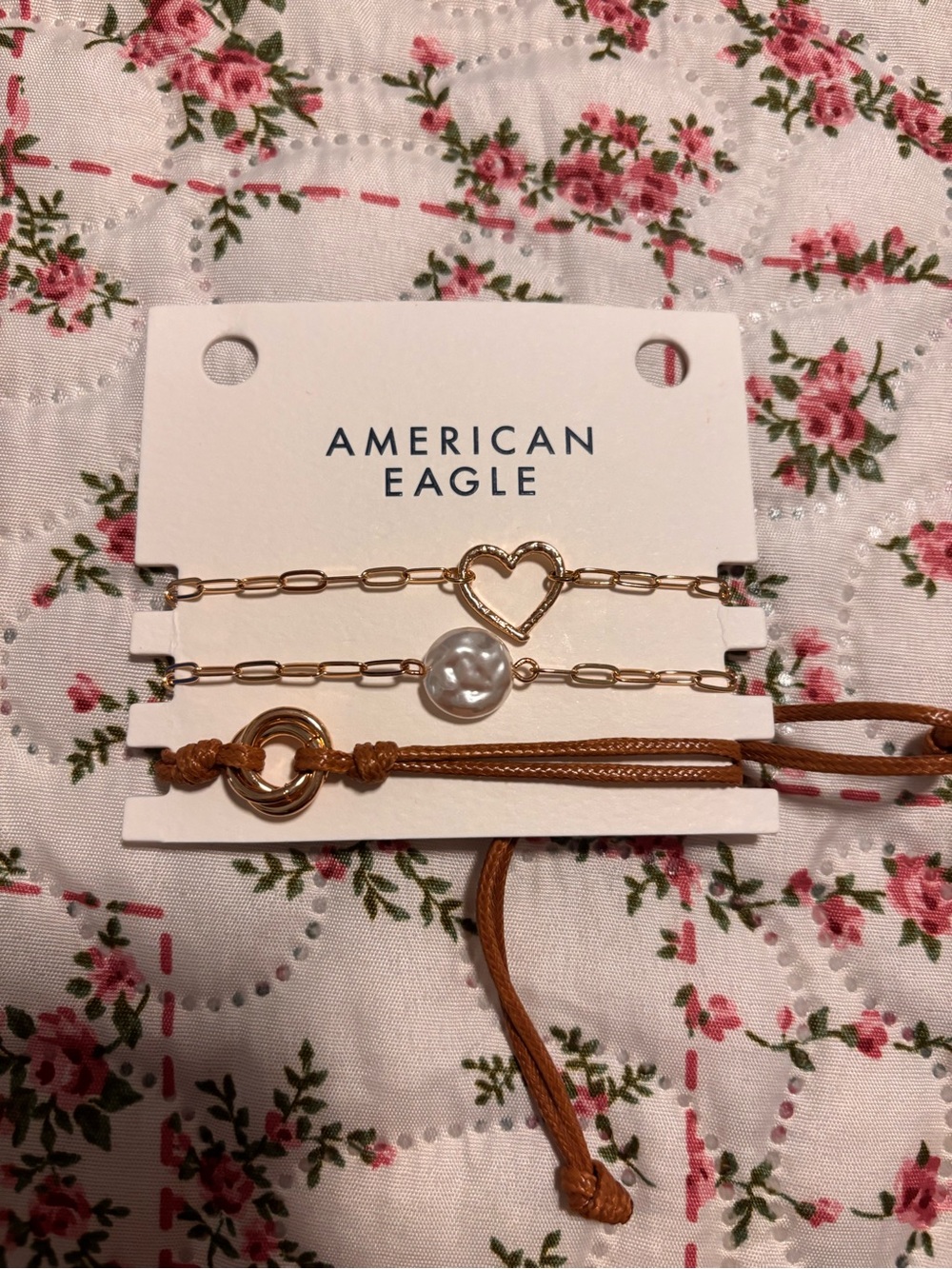 American Eagle Outfitters Gold Chain & Brown Cord Bracelet Trio